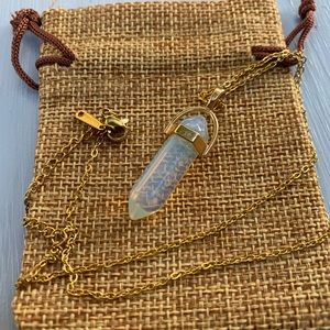 Gold plated Opalite Crystal Point with gold plated Stainless Steel Chain
